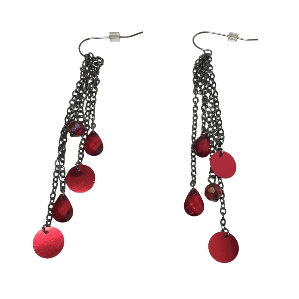 Women's Silver and Red Dangle Drop Earrings